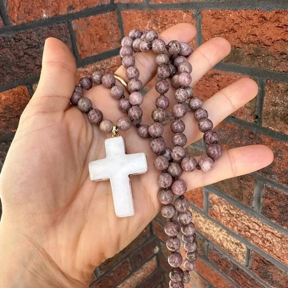 Natural Stones Howlite Cross Pendant Necklace - Picture 14 of 17